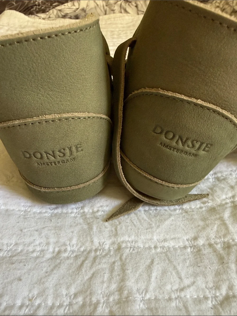 Donsje Kids Olive Green Fur-Front Slippers
